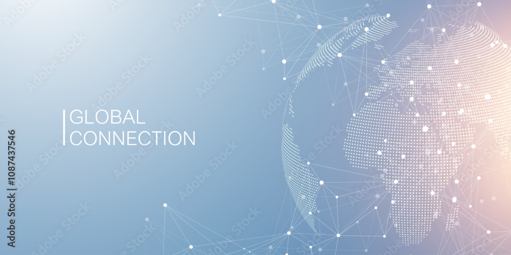 Poster Global network connection banner design template. Header social network communication in the global business concept. Big data visualization. Internet technology