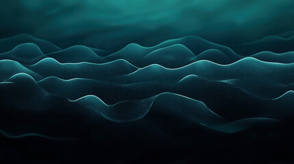 Abstract image of undulating wave patterns in dark teal shades with glowing edges and a textured appearance, evoking a sense of motion and fluidity.