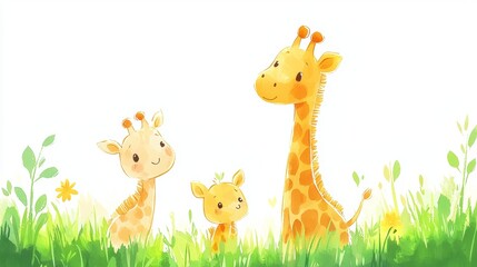 Naklejka premium Hand Drawn Giraffes in Playful Nature Background