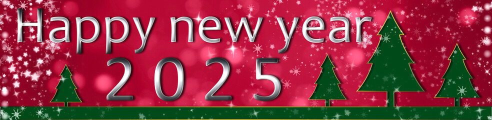 Happy New Year 2025 panoramic banner. Holiday, greeting card, congratulation, night, december.