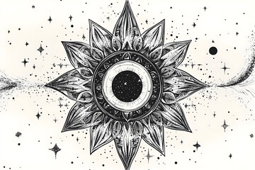 clean line art, colourful mandala design Line art illustration featuring a floral mandala design that would look great on a tattoo