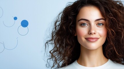 Smiling young woman with curly hair represents the concept of AI powered bias detection and analysis in digital platforms and social media profiles