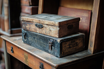 Telegraph office time capsule, antique wood textures.