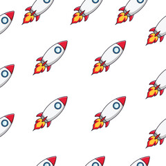 Rocket seamless pattern background. Rocket cartoon motif textile. Cartoon kids flying rocket.
