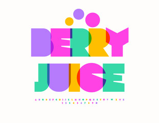 Vector colorful label Berry Juice. Bright Artistic Font. Trendy Alphabet Letters and Numbers set