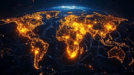 Glowing Map of Interconnected Global Trade Networks