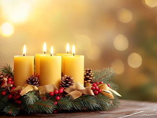 Advent Wreath with Candles and Festive Decoration