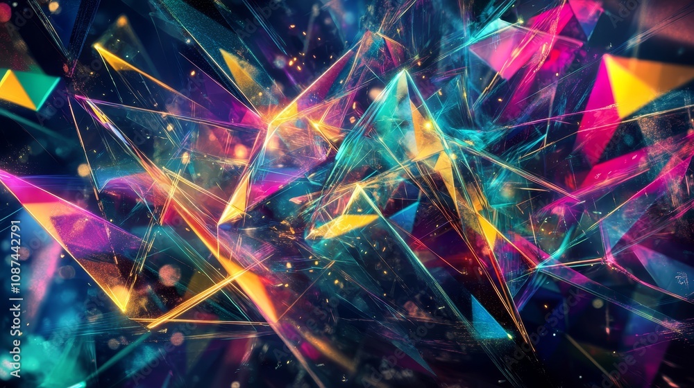 Wall mural colorful crystal prisms refract vibrant light, creating a mesmerizing display of color and geometry 