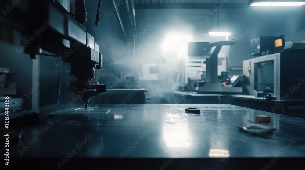 Poster industrial cnc machine precisely cutting a material