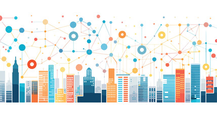 Cityscape and Network Connection Concept in Flat Style