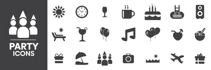Party Icons Set, Containing All Party Signs Icons Outlines, Vector Illustration Collection Editable eps10