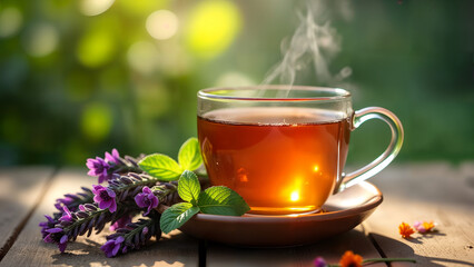 Mesmerizing Photography of a Cup of Tea Infused with Organic Herbs Against a Tranquil Background