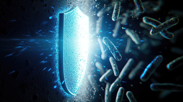 vibrant shield representing antibacterial power against bacteria