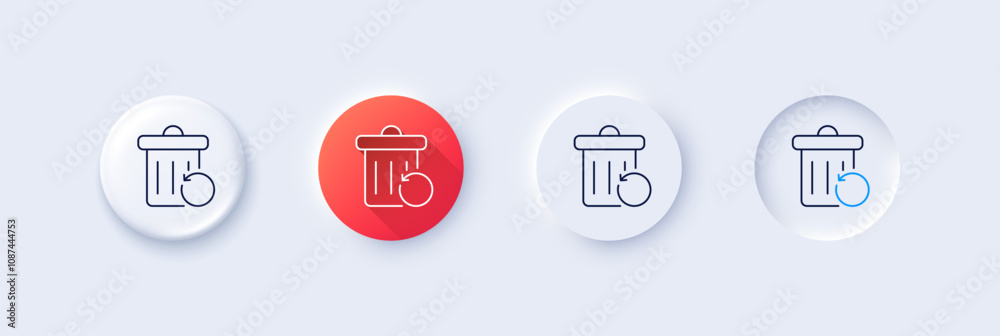 Poster recovery trash bin line icon. neumorphic, red gradient, 3d pin buttons. backup data sign. restore in