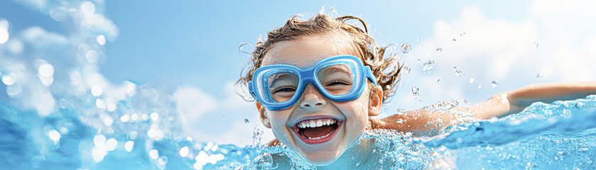 Fototapeta premium A young boy is smiling and splashing in the water