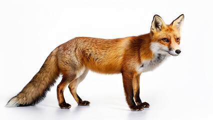 Obraz premium The red fox stands on a white background.