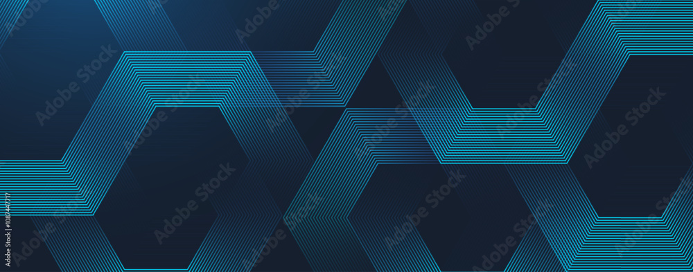 Aufkleber Digital hexagonal blue abstract background. Digital futuristic technology concept with hexagons. Geometric stripe line art design for poster, brochure, cover, banner, website, header