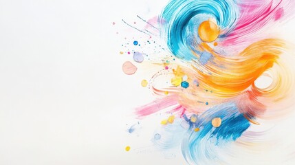 Colorful abstract brush strokes of blue, pink, and orange on a white background, conveying movement and creativity.