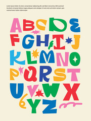 colorful alphabet with different colors and letters like letters. cartoon game English alphabet.