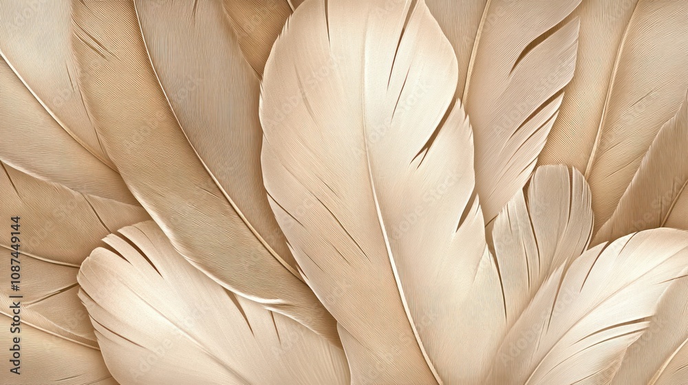 Poster soft beige feathers layered texture background