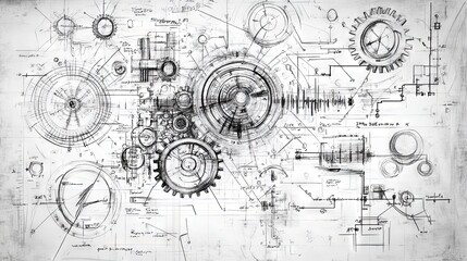 Abstract Mechanical Drawing - Gears, Lines and Circles