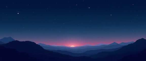 Stunning digital landscape of mountains at twilight with stars shining in the night sky