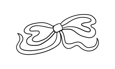 Vector outline illustration of quirky wavy bow. Hand drawn whimsical ribbon in retro coquette aesthetic