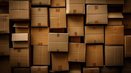 Stacked cardboard boxes for storage and shipping