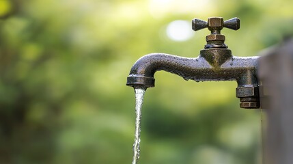 Close Up of a Water Faucet with Running Water