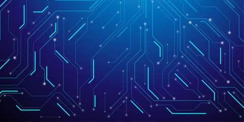 Abstract technology background. Artificial Intelligence chip or semiconductor with connected line.  Technology lines circuit and dots on blue background, circuit board network connection.