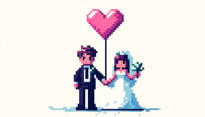 Illustration against light background with space for text, pixel art style 