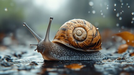 Close-Up of a Snail Crawling Slowly Across Moist Soil in a Natural Setting