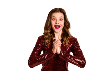 Close-up portrait of her she nice-looking attractive charming cute lovely glamorous cheerful cheery wavy-haired girl asking gift isolated over bright vivid shine yellow background