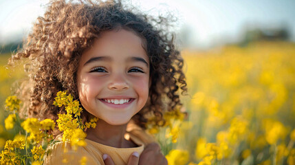 A joyful young girl embracing her best friend in a wide-open field, both smiling brightly as they celebrate their friendship and the freedom of being outdoors