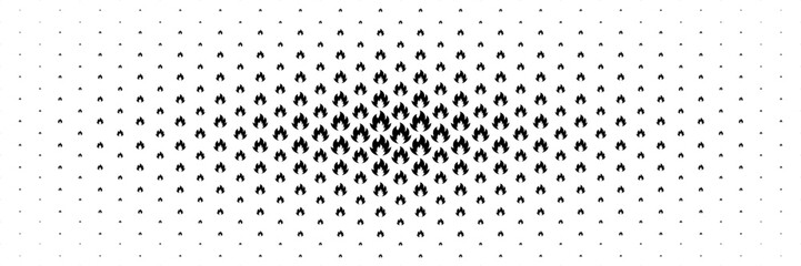 horizontal halftone of black fire spread form center design for pattern and background.