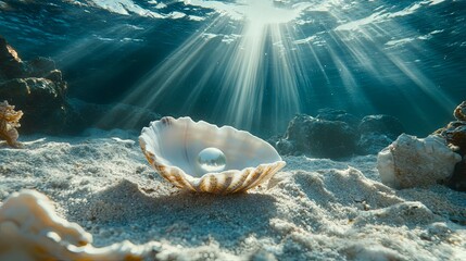 Pearl in a Seashell on the Ocean Floor