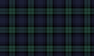 Plaid fabric pattern, blue, black, green, modern seamless cross lines for textiles, and for designing clothes, skirts or decorative fabrics. Vector illustration.