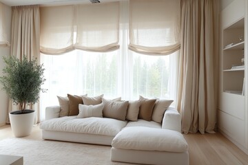 Sunlight streaming through sheer tulle and elegant curtains in a modern living room