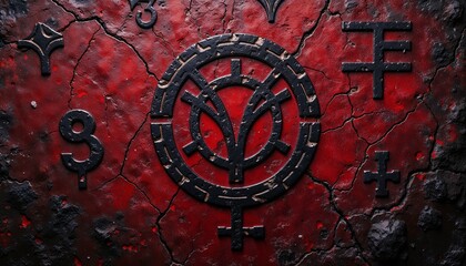 Gothic runes background featuring ancient symbols etched on cracked stone with deep red and black tones
