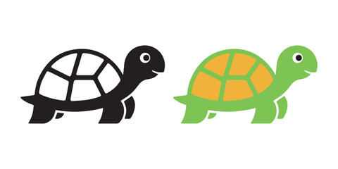 Black and Green Turtle Icon Vector Set - Simple and Cute Design
