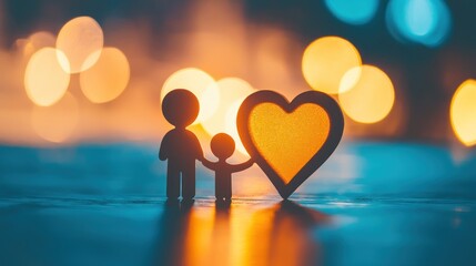 Heart symbol connecting two figures, representing the concept of family through adoption