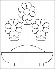 Flowers and pots interior design beautiful flowers plants Plant outline drawing vector set Coloring Page For Kids.