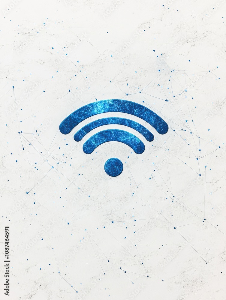 Aufkleber A blue Wi-Fi icon on a textured backdrop symbolizes wireless internet connection, highlighting modern technology in daily life. Generative AI