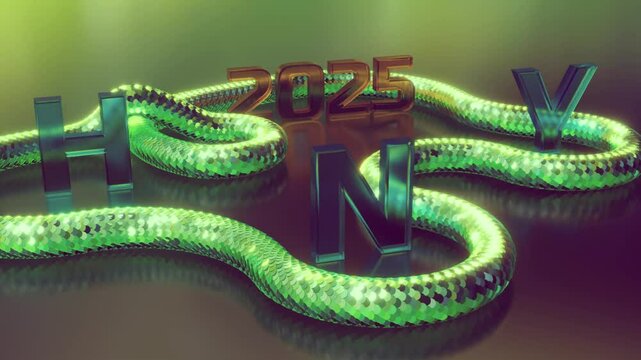 looped 3D animation. a snake with multicolored scales