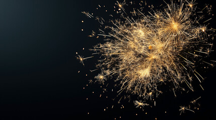 Close-up of bright golden sparkler fireworks against a dark background, capturing sparks and light trails in motion.