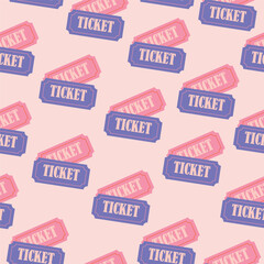 Flat vector illustration seamless background of cinema tickets. Cinema paper tickets seamless pattern. tickets for movie premiere, film festival, theater, show, concert, performance concept.