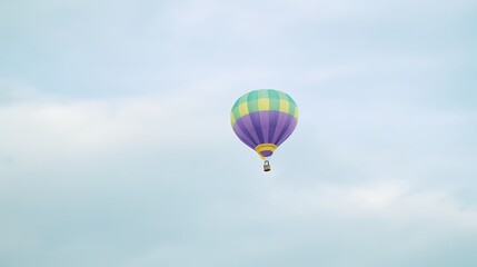 Obraz premium Colorful Hot Air Balloon Soaring Through a Light Blue Sky