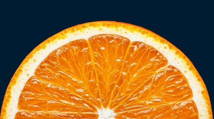 Close-up of a juicy orange slice against a dark background.