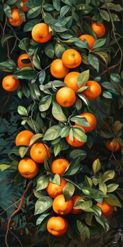Mandarin Oranges. Ripe Citrous Fruit on Orange Tree in Agriculture Landscape