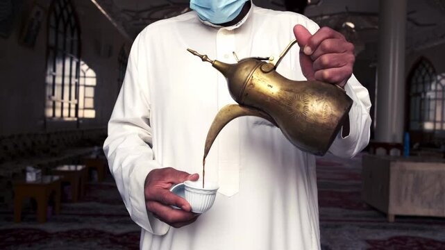 Traditional Arabic Coffee Service with Brass Dallah